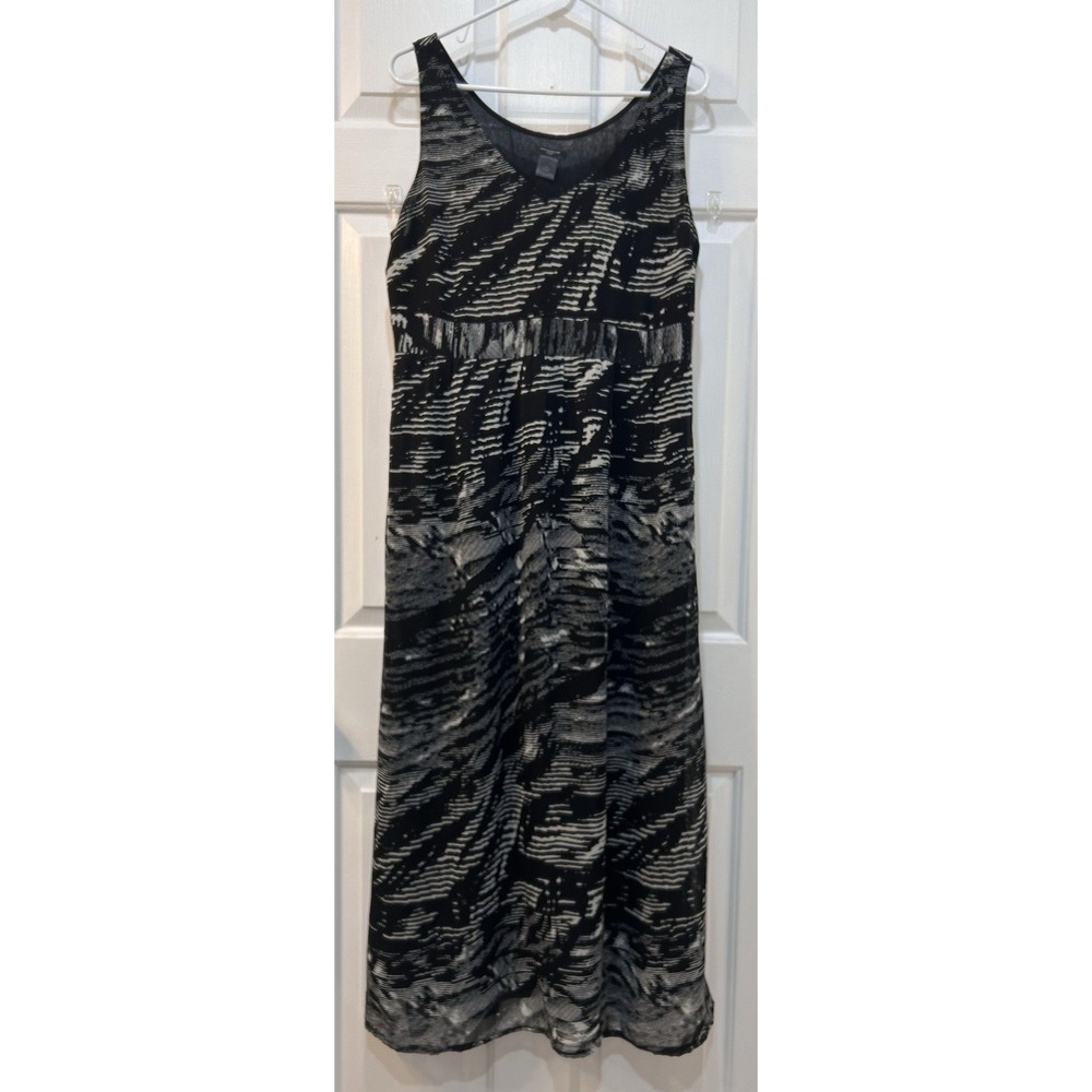 Ann Taylor Black White Abstract Flowy Maxi Dress Size 12 Empire Waist Festive